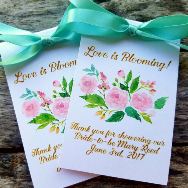 Beautiful Watercolor Pink Roses Design Wedding Favors w/ Wildflowers Seed Packets Personalized Bridal Shower Favors ~  Reception Favors - Image 3