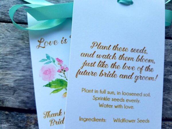 Beautiful Watercolor Pink Roses Design Wedding Favors w/ Wildflowers Seed Packets Personalized Bridal Shower Favors ~  Reception Favors - Image 6