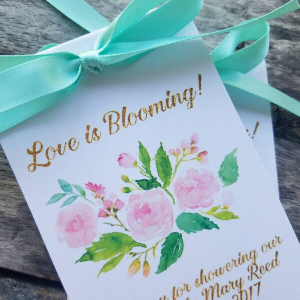 Beautiful Watercolor Pink Roses Design Wedding Favors w/ Wildflowers Seed Packets Personalized Bridal Shower Favors ~  Reception Favors - Image 2