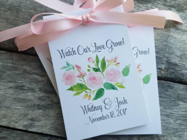 Beautiful Watercolor Pink Roses Design Wedding Favors w/ Wildflowers Seed Packets Personalized Bridal Shower Favors ~  Reception Favors - Image 4