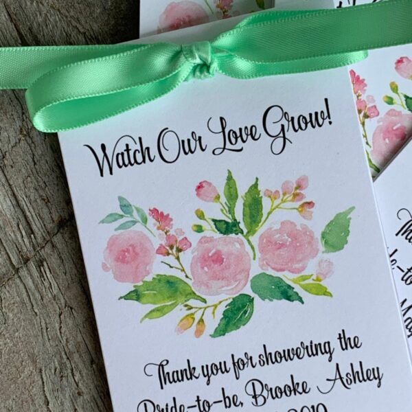 Beautiful Watercolor Pink Roses Design Wedding Favors w/ Wildflowers Seed Packets Personalized Bridal Shower Favors ~  Reception Favors