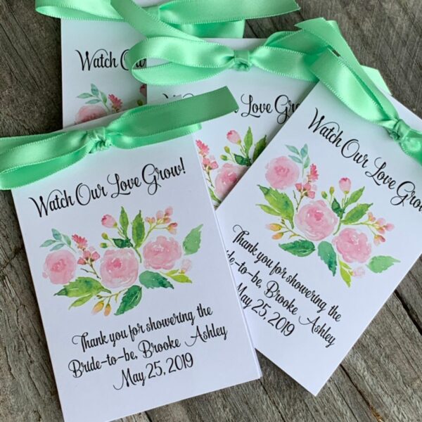 Beautiful Watercolor Pink Roses Design Wedding Favors w/ Wildflowers Seed Packets Personalized Bridal Shower Favors ~  Reception Favors - Image 5