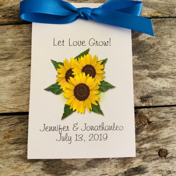 Sunflower Trio Wedding Seed Packet Favors ~ Shabby Chic Favor Perfect for Bridal Shower, Rehearsal dinner, wedding, or Anniversary