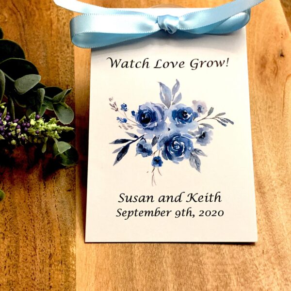 Personalized Blue Roses Wedding Favors|Beautiful Watercolor Floral Bouquet of Baby blue and Navy roses|Seed Packets