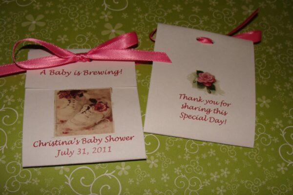 Baby Shower Tea Bag Party Favors for Baby Shower or Baby Sprinkle Shabby Chic Rustic Theme Vintage Design Victorian Shoes Girly - Image 3