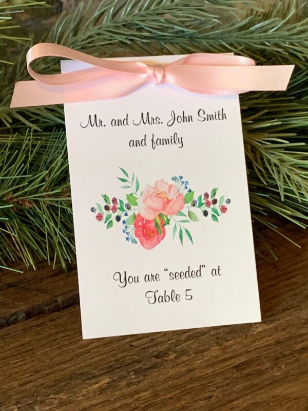 Wedding Reception Place Cards Printed with Guest Name and Table Number - Seed Packets Double as Escort Cards for Wedding Seating Chart