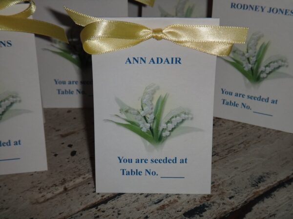 Lily of the Valley Design w/ Wildflower Seeds Place Cards Printed with Guest Names..You are Seeded at ....Wedding Seeds Party Favors