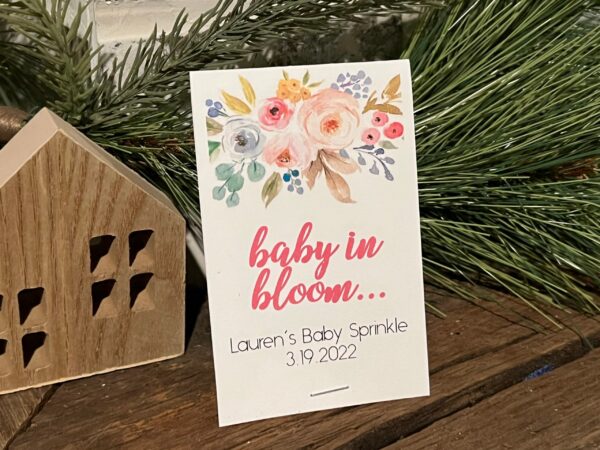 Beautiful Baby Shower Favors -Flower Seed Packets - wildflowers Baby Sprinkle Seed Favors Baby in Bloom Couples Shower