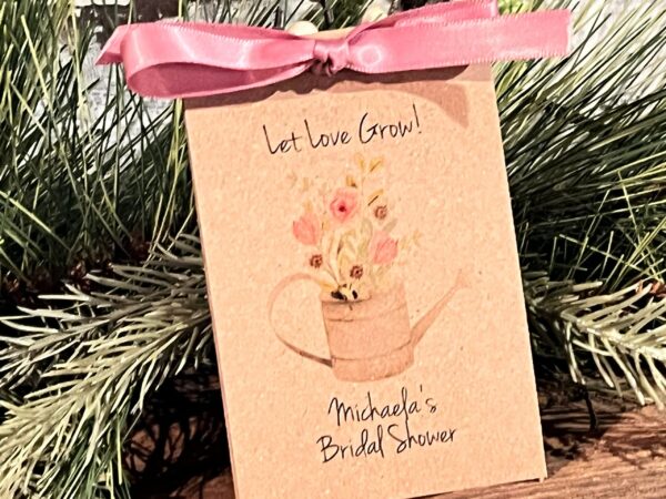 Let Love Grow Flower Seed Packet Favor Floral Watering Can Shabby Chic Cute Favors for Country Bridal Shower Wedding Birthday kraft