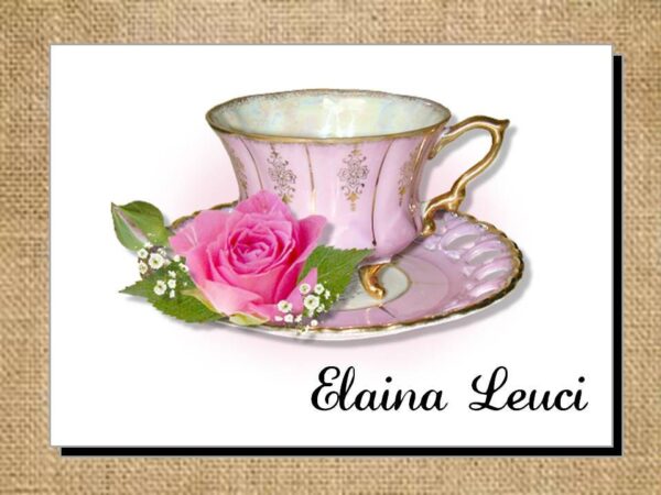 Personalized Stationary - Pink Rose Teacup Folded Note Cards - Stationery Set - Thank You Cards