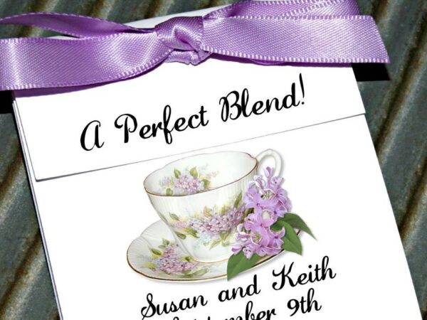 Custom Personalized  Dainty Lilac Floral Teacup Tea Party Favors perfect Bridal Shower or Wedding Favors - Tea cup Tea Bag Holders